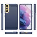Samsung Galaxy S23 5G Børstet TPU Cover - Karbonfiber - Blå