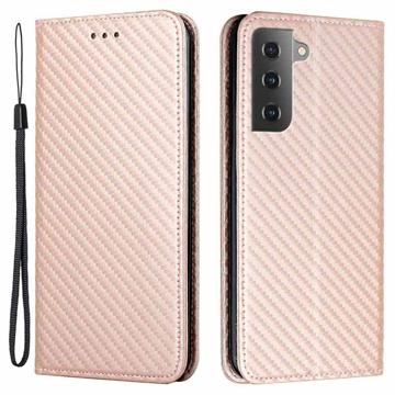 Samsung Galaxy S23 5G Pung Cover - Karbonfiber - Rødguld