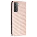 Samsung Galaxy S23 5G Pung Cover - Karbonfiber - Rødguld
