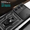 Samsung Galaxy S23 FE Roterende Ring Hybrid Cover med Kameraskjold - Sort
