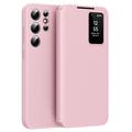 Samsung Galaxy S23 Ultra Smart Clear View Flip etui med kortplads - Pink