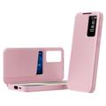 Samsung Galaxy S23+ Smart Clear View Flip etui med kortplads - Pink