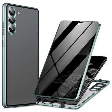 Samsung Galaxy S24 Magnetisk Cover med Hærdet Glas - Privatliv - Grøn