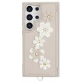 Samsung Galaxy S24 Ultra Blomsterdekoration Cover med Rem - Beige