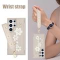 Samsung Galaxy S24 Ultra Blomsterdekoration Cover med Rem - Beige