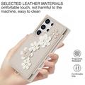 Samsung Galaxy S24 Ultra Blomsterdekoration Cover med Rem - Beige