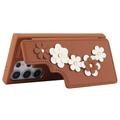 Samsung Galaxy S24 Ultra Blomsterdekoration Cover med Rem - Brun