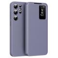 Samsung Galaxy S24 Ultra Smart Clear View Flip etui med kortplads (Open Box - God stand) - grå-lilla