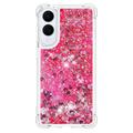 Samsung Galaxy S25 Edge Glitter Quicksand TPU Cover - Lyserøde hjerter