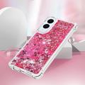 Samsung Galaxy S25 Edge Glitter Quicksand TPU Cover - Lyserøde hjerter