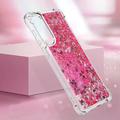 Samsung Galaxy S25 Edge Glitter Quicksand TPU Cover - Lyserøde hjerter