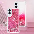 Samsung Galaxy S25 Edge Glitter Quicksand TPU Cover - Lyserøde hjerter