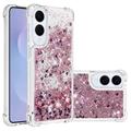 Samsung Galaxy S25 Edge Glitter Quicksand TPU Cover - Rosaguld hjerter