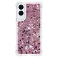 Samsung Galaxy S25 Edge Glitter Quicksand TPU Cover - Rosaguld hjerter