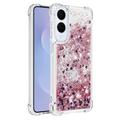 Samsung Galaxy S25 Edge Glitter Quicksand TPU Cover - Rosaguld hjerter