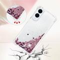 Samsung Galaxy S25 Edge Glitter Quicksand TPU Cover - Rosaguld hjerter