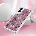 Samsung Galaxy S25 Edge Glitter Quicksand TPU Cover - Rosaguld hjerter