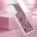 Samsung Galaxy S25 Edge Glitter Quicksand TPU Cover - Rosaguld hjerter