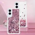 Samsung Galaxy S25 Edge Glitter Quicksand TPU Cover - Rosaguld hjerter