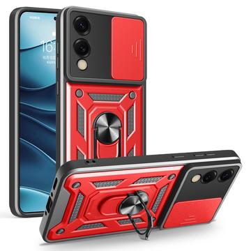 Samsung Galaxy S25 Edge Roterende Ring Hybrid Cover med Kameraskjold - Rød