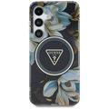 Samsung Galaxy S25 Guess Glitter Flowers Triangle Buttons MagSafe Cover - Sort