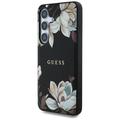 Samsung Galaxy S25 Guess Grained Printed Flower Pattern Cover - MagSafe-kompatibel - Sort