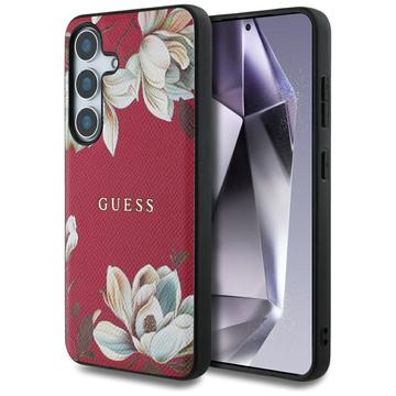 Samsung Galaxy S25 Guess Grained Printed Flower Pattern Cover - MagSafe-kompatibel