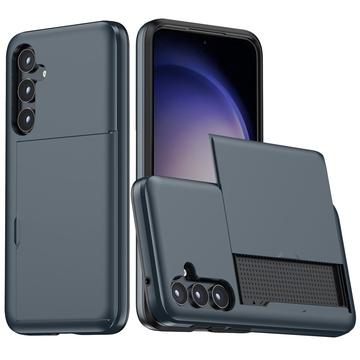 Samsung Galaxy S25 Hybrid Cover med Glidende Kortslot - Mørkeblå