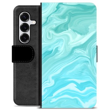 Samsung Galaxy S25+ Premium Flip Cover med Pung - Blå Marmor