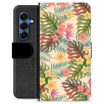 Samsung Galaxy S25 Premium Flip Cover med Pung - Lyserøde Blomster