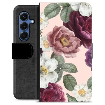 Samsung Galaxy S25 Premium Flip Cover med Pung - Romantiske Blomster