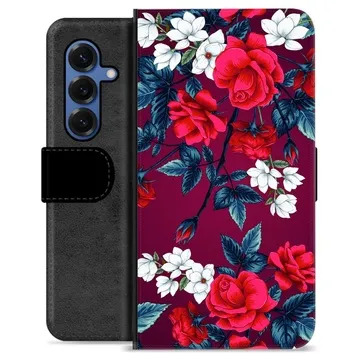 Samsung Galaxy S25 Premium Flip Cover med Pung - Vintage Blomster