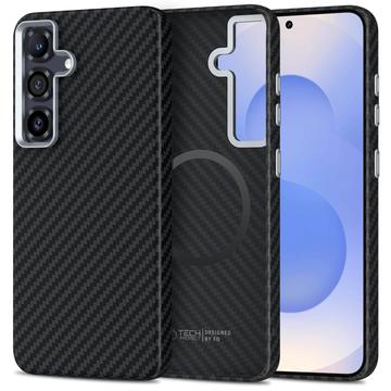 Samsung Galaxy S25 Tech-Protect Ion Carbon Plast Cover - MagSafe-kompatibel - Sort / sølv