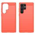 Samsung Galaxy S25 Ultra Børstet TPU Cover - Karbonfiber - Rød
