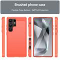 Samsung Galaxy S25 Ultra Børstet TPU Cover - Karbonfiber - Rød