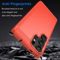 Samsung Galaxy S25 Ultra Børstet TPU Cover - Karbonfiber - Rød
