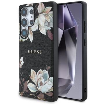 Samsung Galaxy S25 Ultra Guess Grained Printed Flower Pattern Cover - MagSafe-kompatibel - Sort