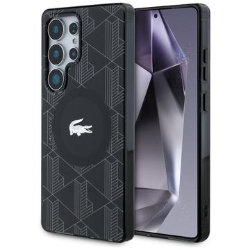 Samsung Galaxy S25 Ultra Lacoste Monogram med Sølv Krokodille Logo Cover - MagSafe-kompatibel - Sort