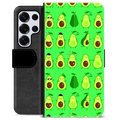 Samsung Galaxy S25 Ultra Premium Flip Cover med Pung - Avocadomønster
