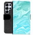 Samsung Galaxy S25 Ultra Premium Flip Cover med Pung - Blå Marmor