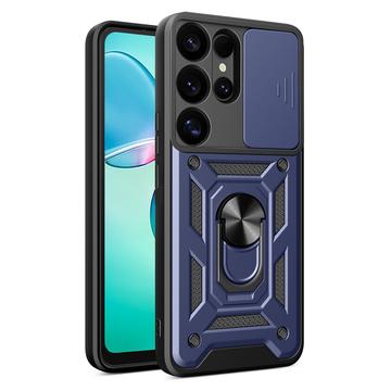 Samsung Galaxy S25 Ultra Roterende Ring Hybrid Cover med Kameraskjold - Blå