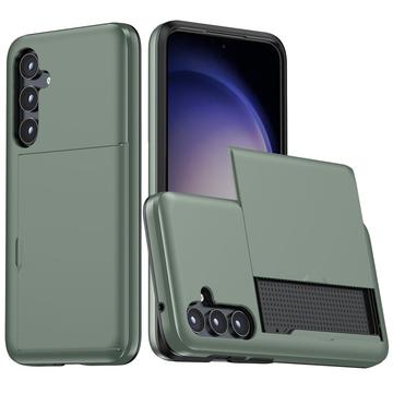 Samsung Galaxy S25+ Hybrid Cover med Glidende Kortslot - Army Grøn