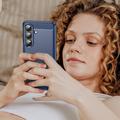 Samsung Galaxy S26/S26 Pro Børstet TPU Cover - Karbonfiber - blå