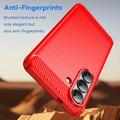 Samsung Galaxy S26/S26 Pro Børstet TPU Cover - Karbonfiber - rød