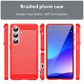 Samsung Galaxy S26/S26 Pro Børstet TPU Cover - Karbonfiber - rød