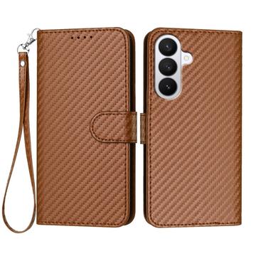 Samsung Galaxy S26 Pro Premium Wallet-etui med rem - kulfiberstruktur - Kulstofkaffe