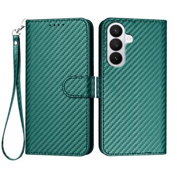 Samsung Galaxy S26 Pro Premium Wallet-etui med rem - kulfiberstruktur - Kulstofgrøn