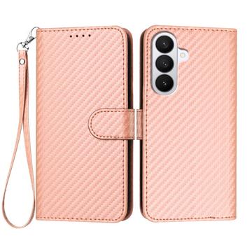 Samsung Galaxy S26 Pro Premium Wallet-etui med rem - kulfiberstruktur - Kulstoflyserød