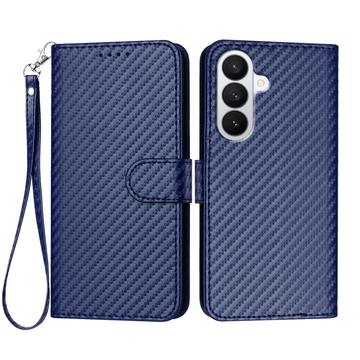Samsung Galaxy S26 Pro Premium Wallet-etui med rem - kulfiberstruktur - Kulstofblå