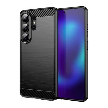 Samsung Galaxy S26 Ultra Børstet TPU Cover - Karbonfiber - Sort